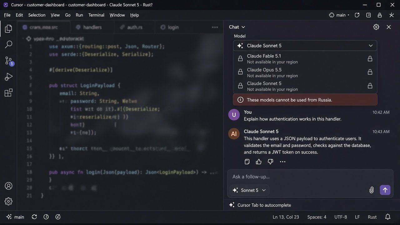 Cursor in Russia — Chat model picker locked. Как пользоваться Cursor в России